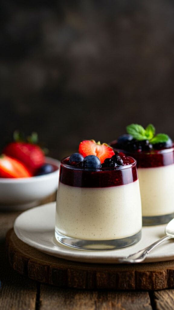 Panna Cotta de Baunilha com Calda de Frutas Vermelhas